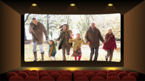 Family on movie screen